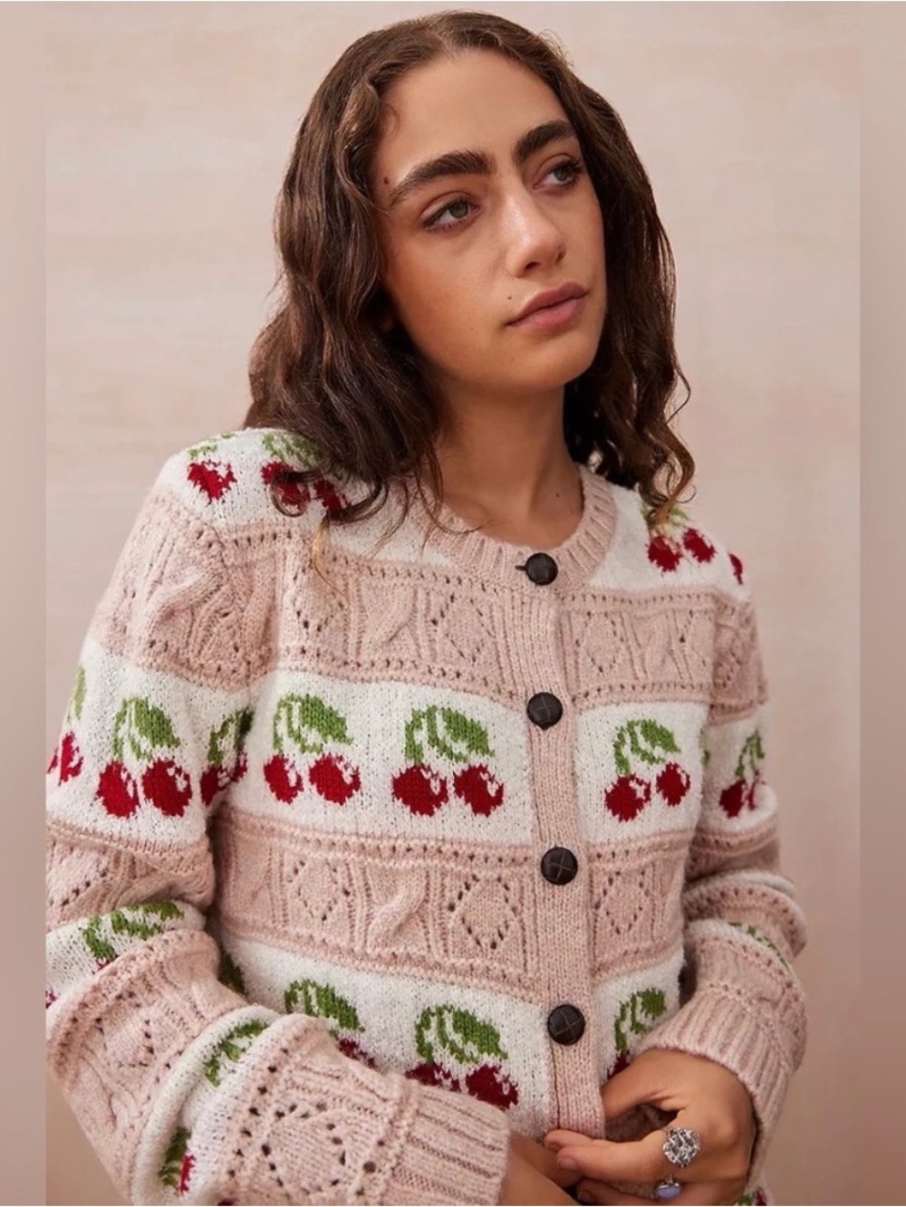 Urban outfitters kimchi blue Women’s Pink Cherry Pattern Cardigan Sweater size m - Picture 9 of 9